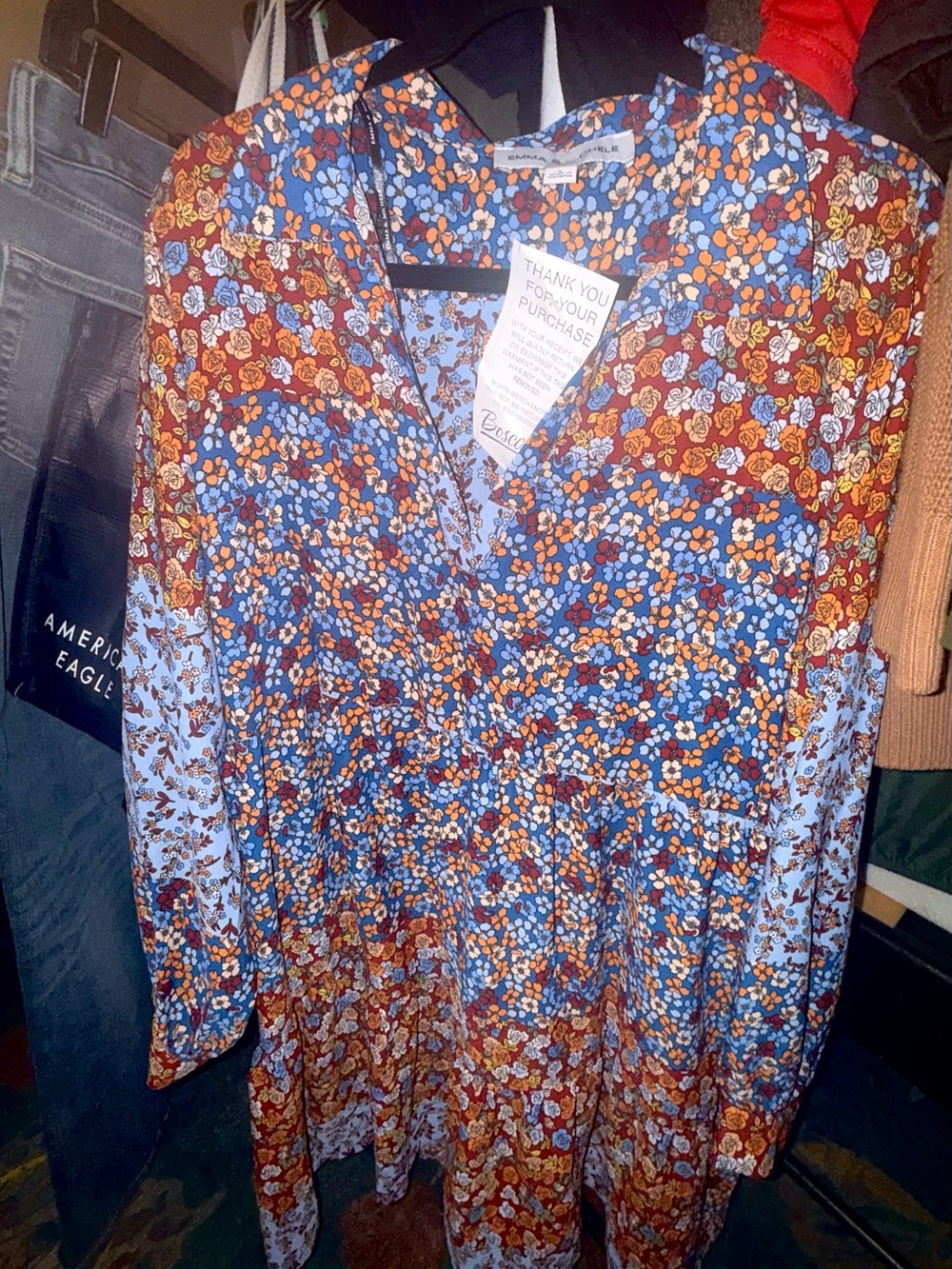 Boohoo Blue and Rust Floral Midi Dress